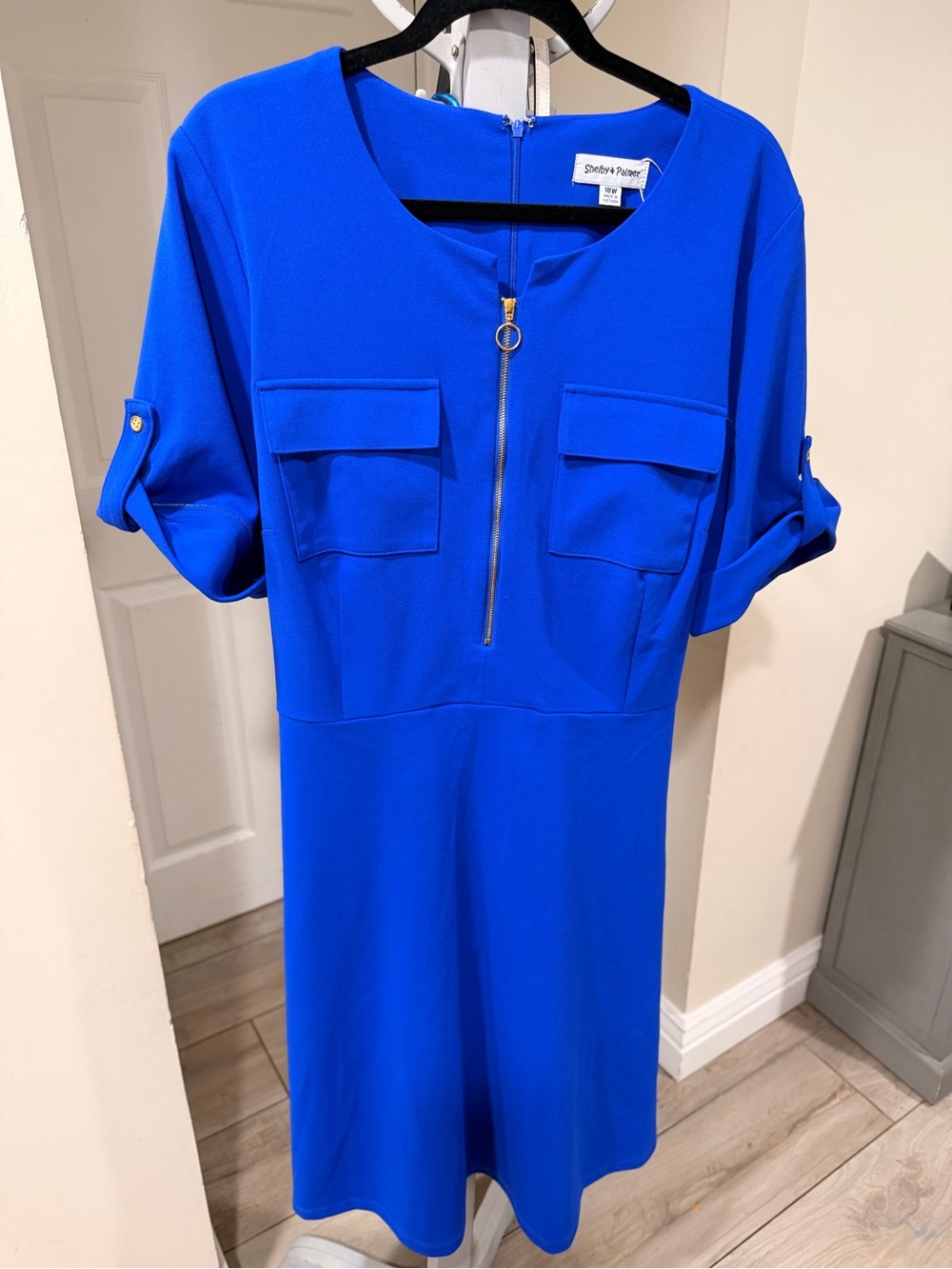 Shelby & Palmer Cobalt Blue Zip-Front Midi Dress